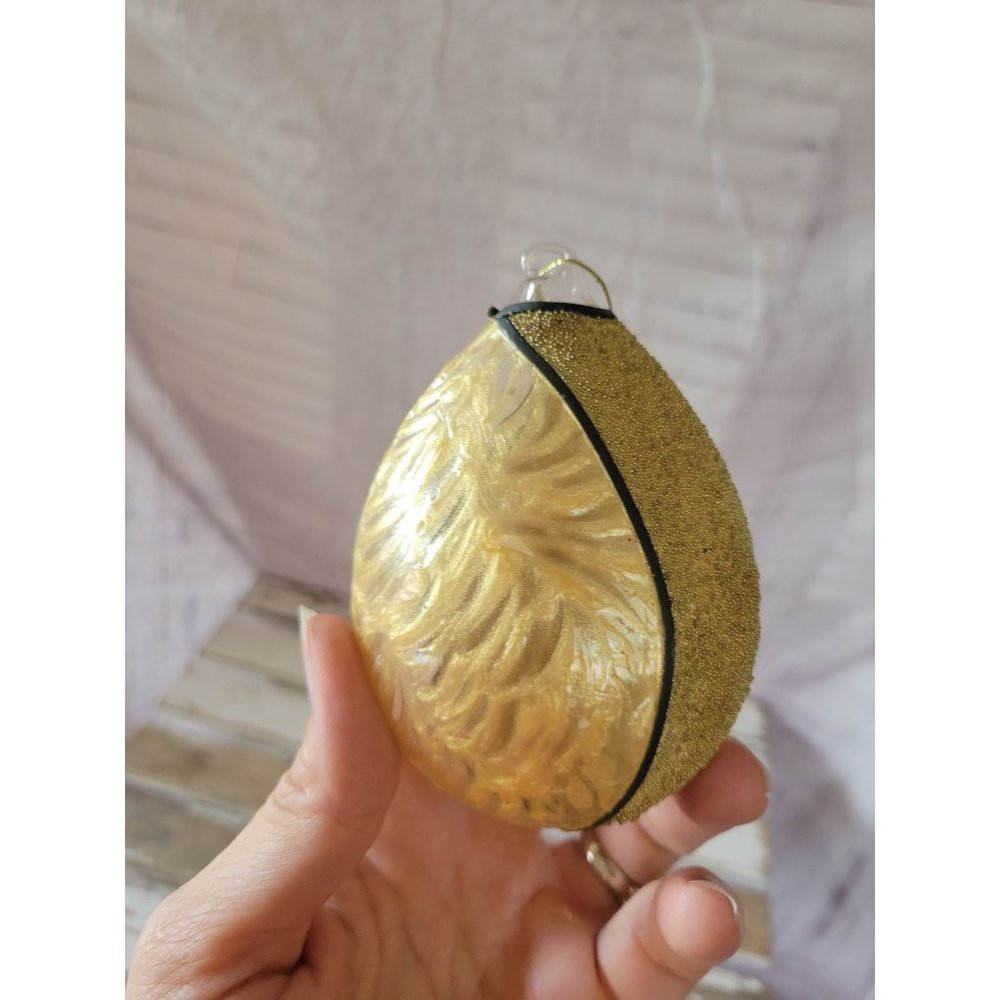 Gold stained glass ornament teardrop Xmas holiday tree